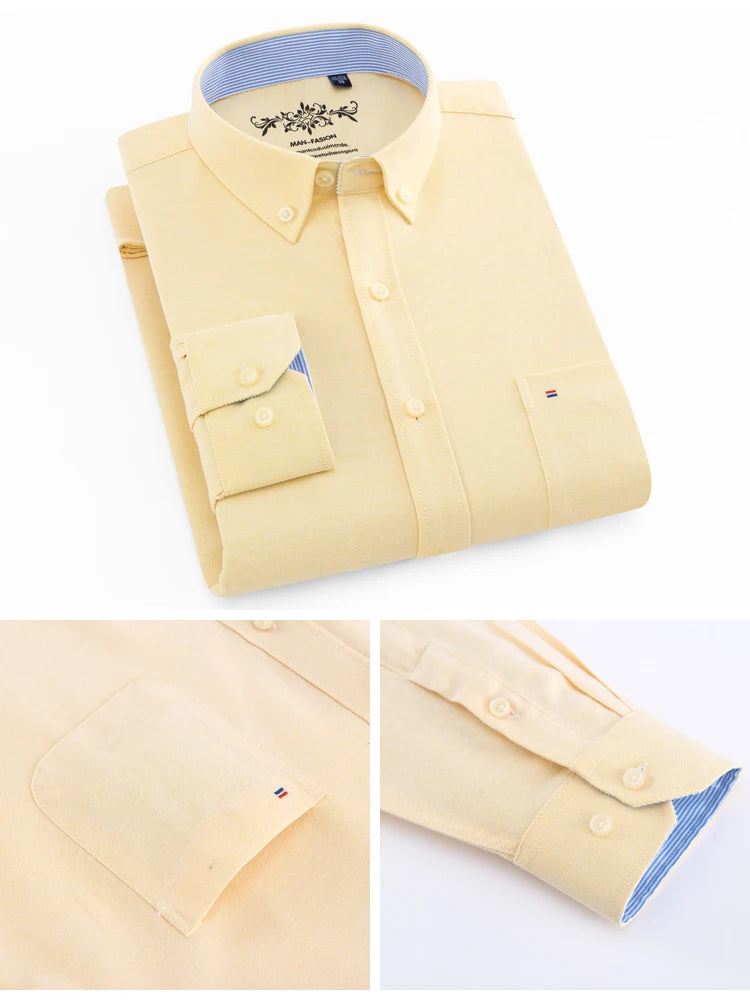 Camicia Uomo Solida Elegante Misto Cotone Traspirante Maniche Lunghe Formale Con Bottoni Vestibilità Regolare Risvolto