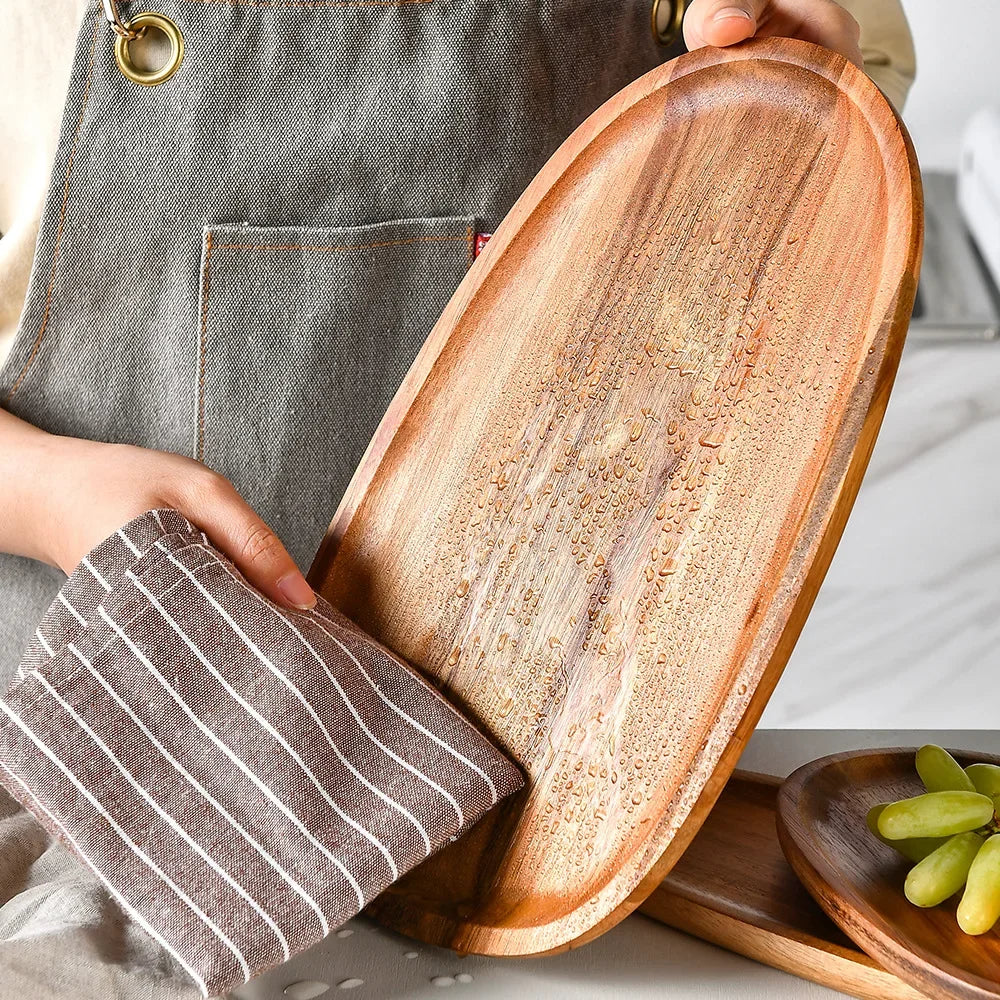 Vassoio Ovale In Legno Di Acacia Piatto Da Portata Per Bevande Teaboard Per Tè Naturale Snack