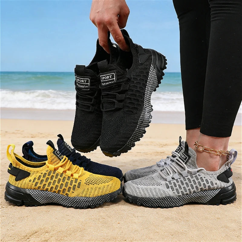 Nuove Sneakers Gialle Lavorate A Maglia Per Donna Traspiranti Leggere Antiscivolo Scarpe Da Corsa E Passeggio Esterno