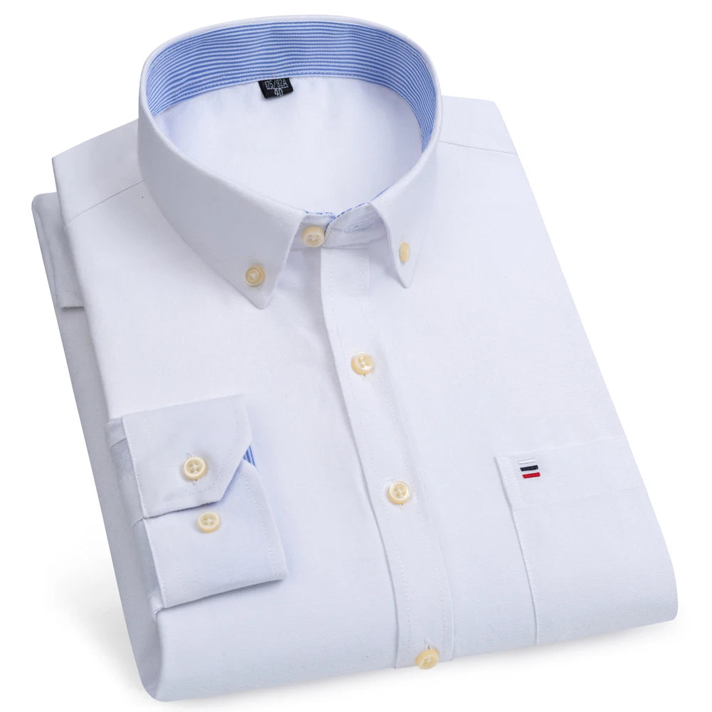 Camicia Da Uomo Oxford Abbottonata Maniche Lunghe In Cotone Al 100 Percento Con Tasca A Quadri Piccoli Stile Casual