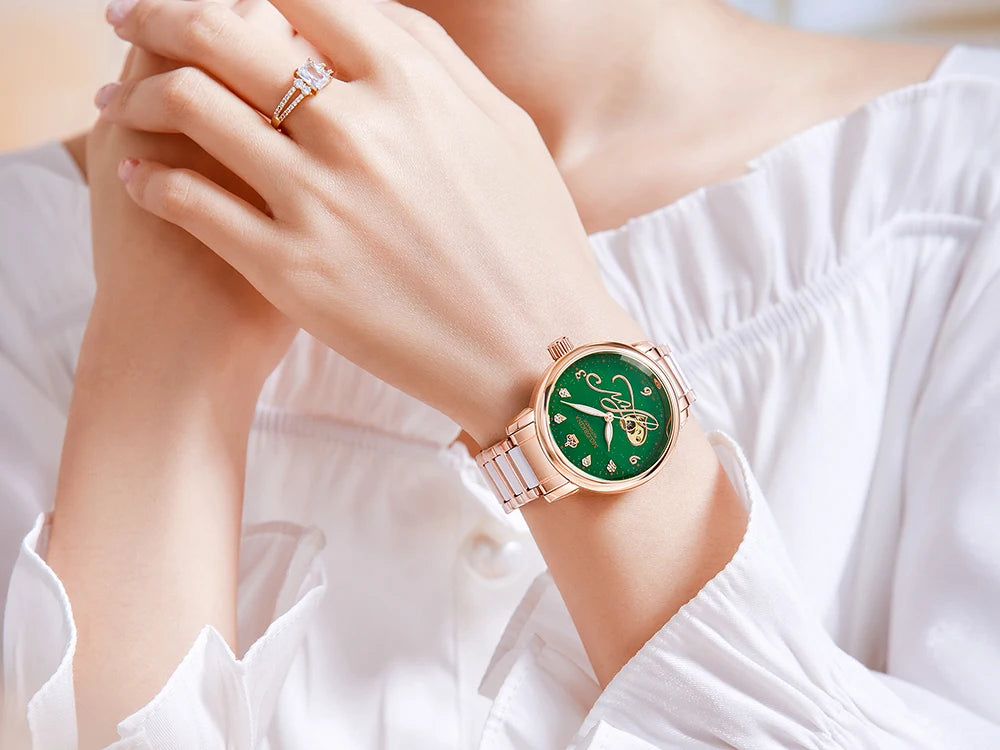 Orologio Meccanico Automatico Da Donna Orkina Classico Scheletrato Lusso Cinturino In Acciaio Inossidabile E Pelle