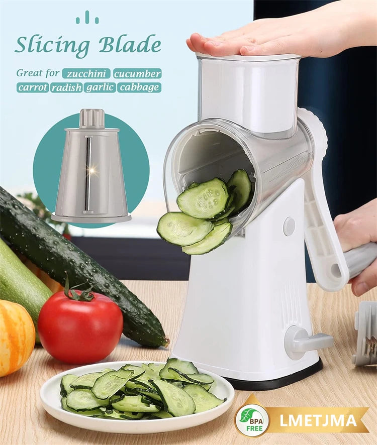 LMETJMA 5 In 1 Grattugia Rotante Per Formaggio Verdura Mandolino Julienne Affettatrice Waffle Cutter Noci Chopper JT247