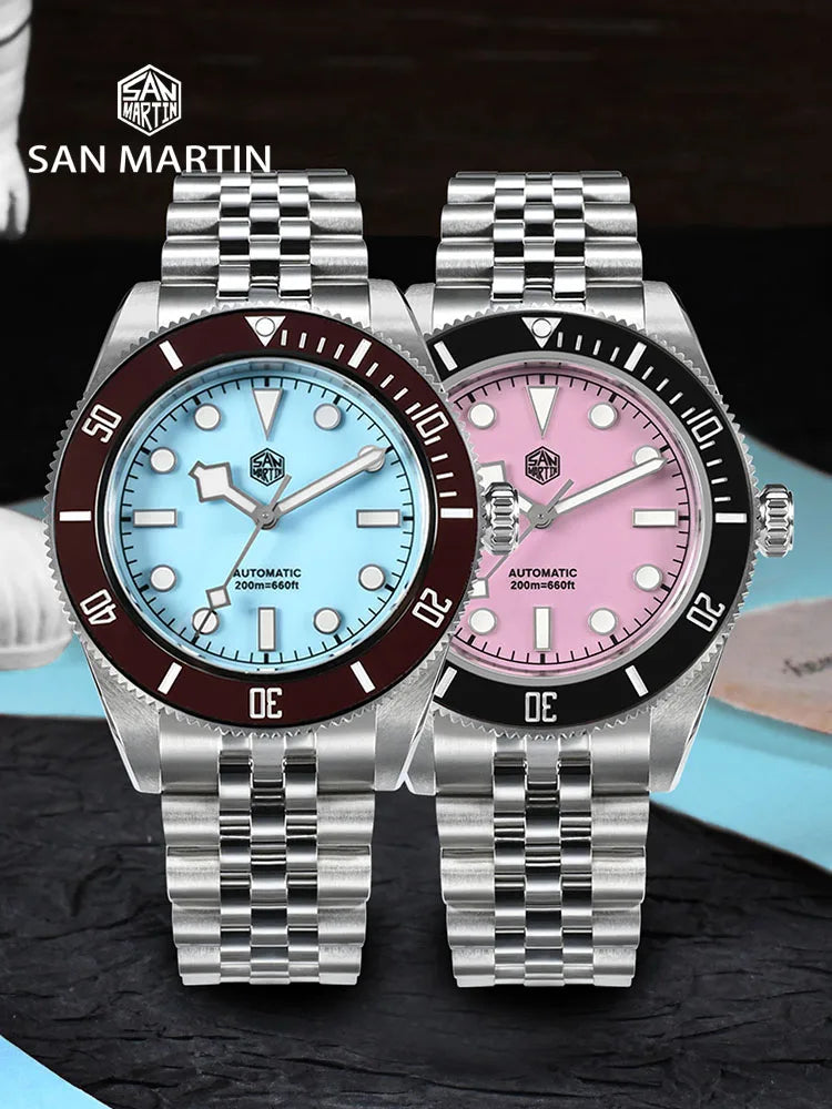 San Martin Orologio 40mm BB Diver Smaltato Quadrante Enamel Blu Lusso NH35 Automatico 200m SN0128