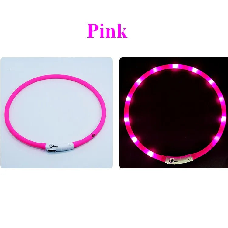 Collare Per Cani In Silicone LED Ricaricabile Tre Modalità Luce Lampeggiante Sicurezza Notturna Anti Smarrimento 70 Cm