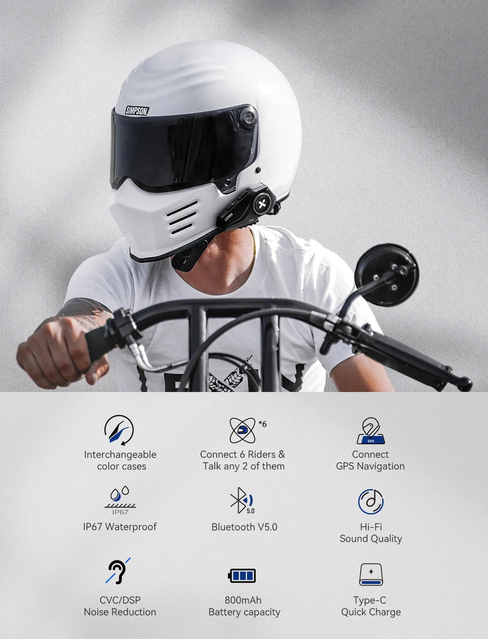 Cuffie Bluetooth Per Casco Interfono Moto Lexin G2P Comunicatore Vivavoce Fino A 6 Ciclisti Con Radio FM
