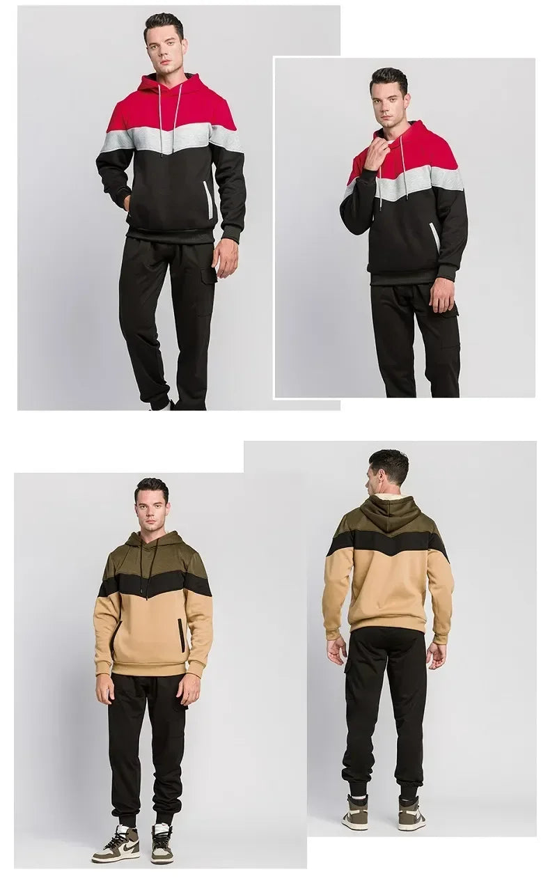 Felpa Patchwork Con Cappuccio Uomo Abbigliamento Casual Ampio Pile Caldo Streetwear Autunno Inverno Sportivo