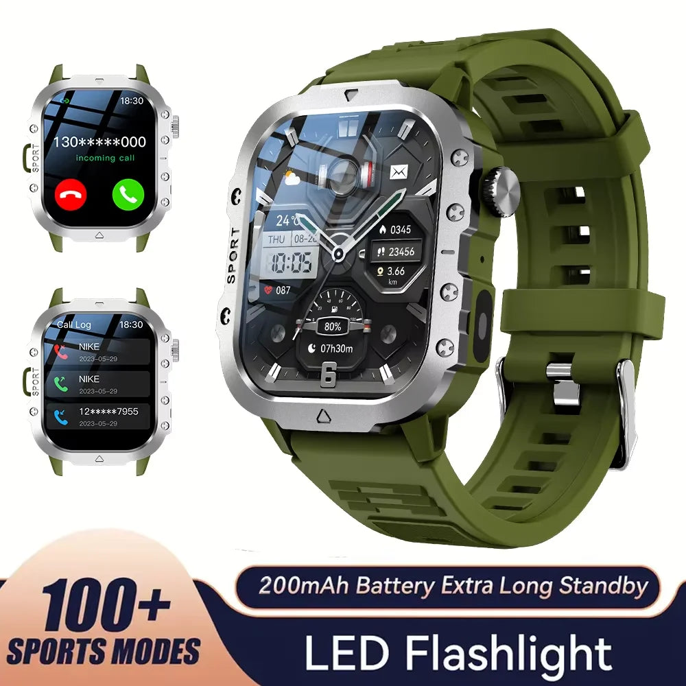 LAXASFIT Orologio Militare Da Uomo Smartwatch Con Schermo Touch HD Da 2.01 Pollici Chiamata Vocale Bluetooth