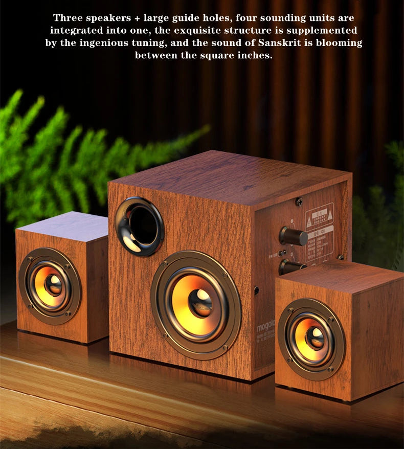 Altoparlante Bluetooth 2.1 Da Tavolo In Legno Con Subwoofer Per PC Notebook Ufficio Casa Suono Pieno