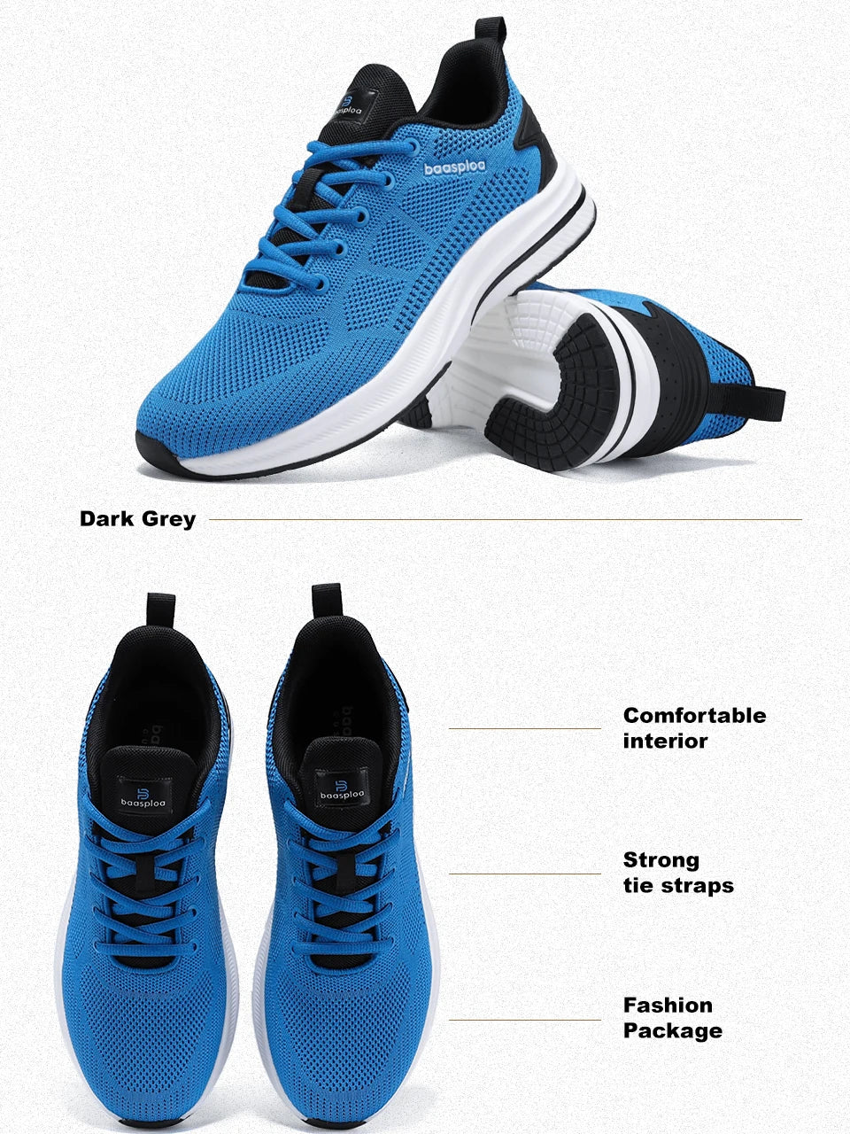 Baasploa Scarpe Da Corsa Uomo Leggere In Mesh Traspiranti Con Lacci Per Attività All Aperto