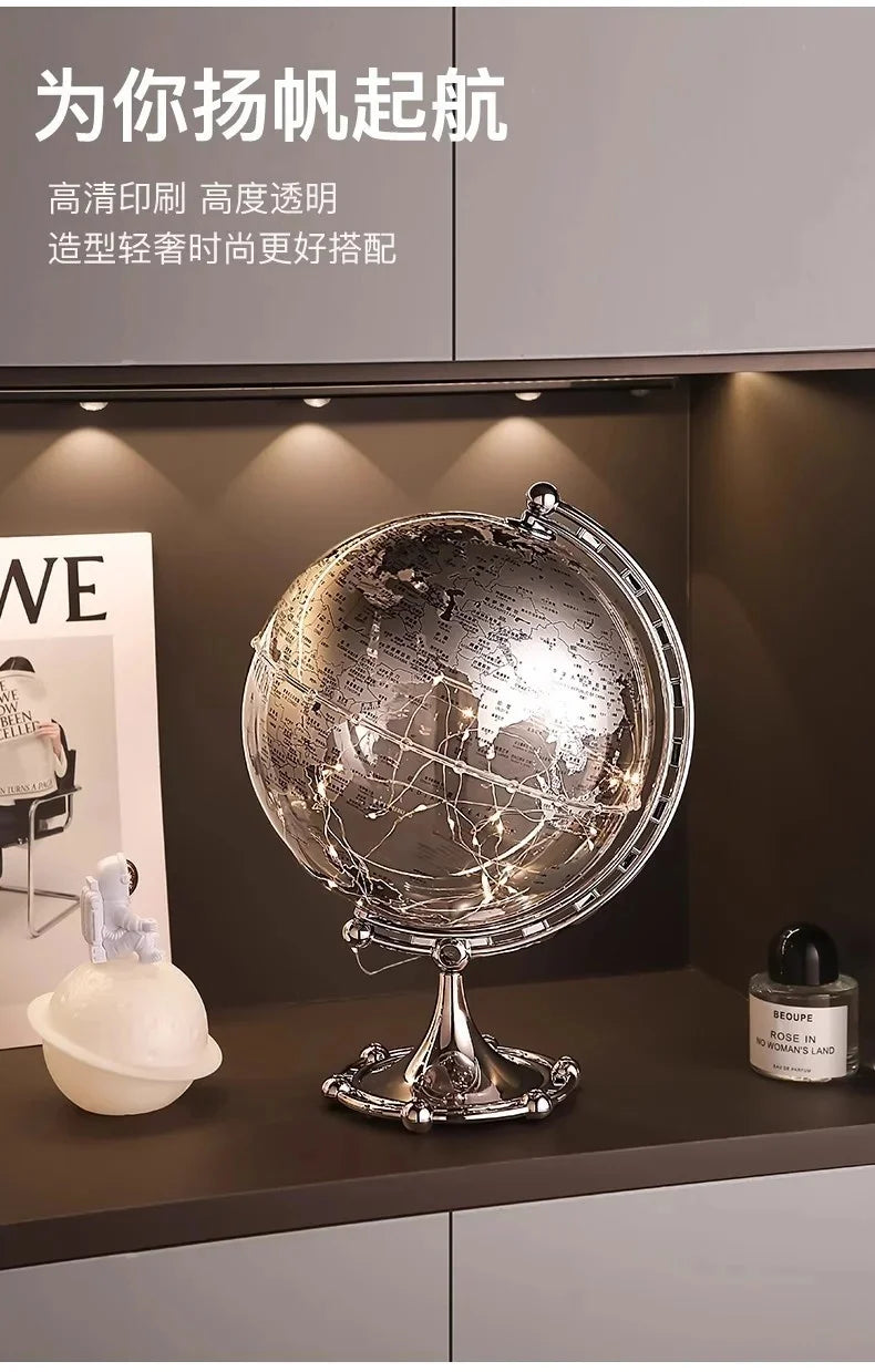 Ornamento moderno di lusso a globo con accenti di barca a vela, elegante scultura in metallo per soggiorno, supporto TV, armadietto del vino, scrivania da ufficio