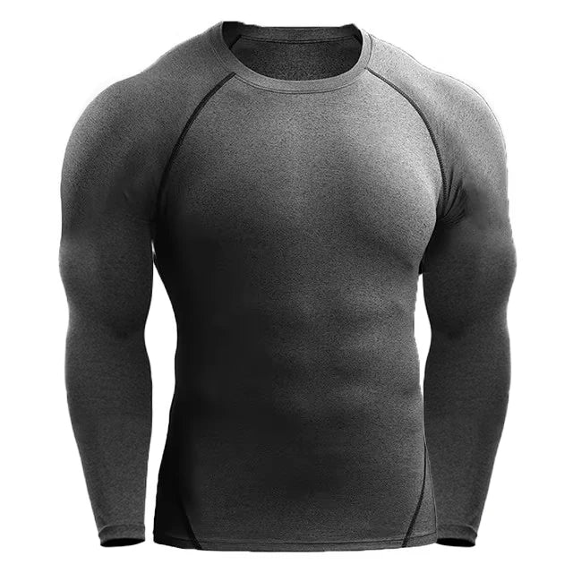 Maglietta Compressiva Uomo A Maniche Lunghe Per Allenamento Elasticizzata Palestra Fitness