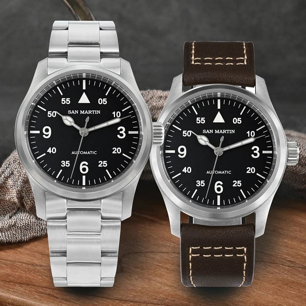 Orologio Da Pilota Da Uomo San Martin 37mm Meccanico Automatico 100m Impermeabile Stile Militari BGW 9