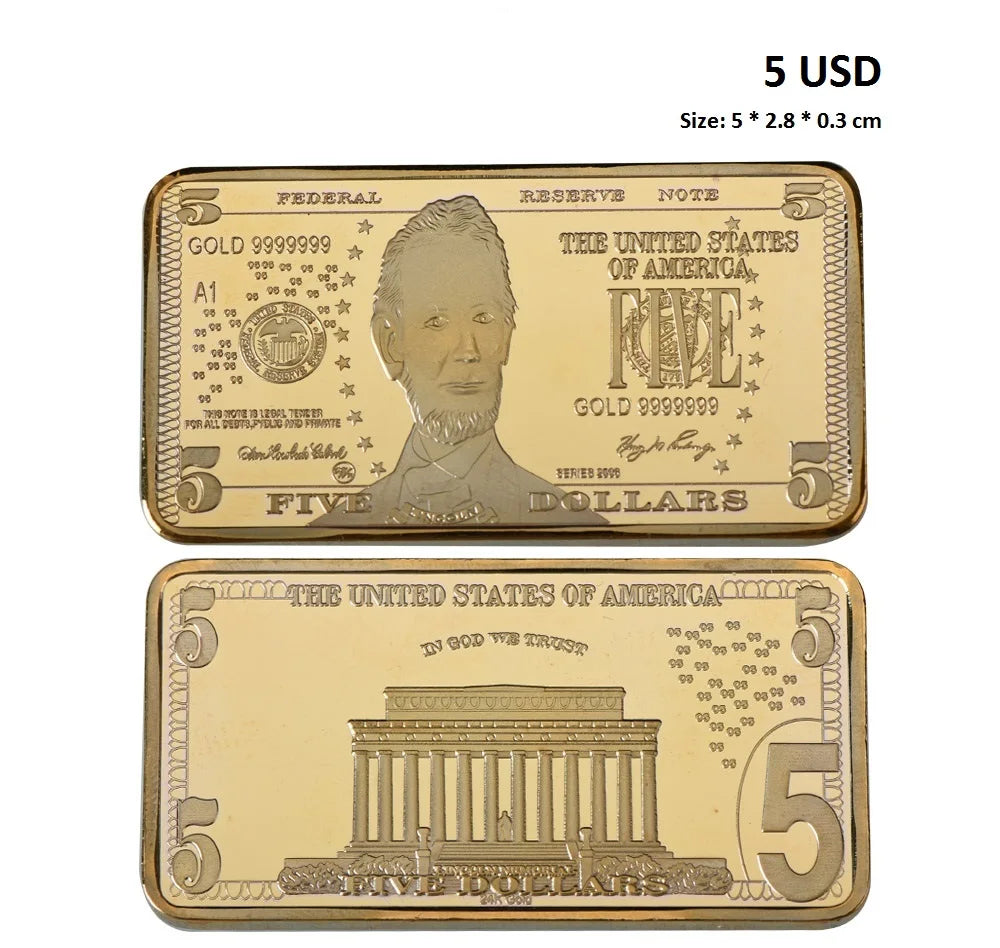 Barra Placcata Oro 24K E Argento Design Dollaro USA Moneta Souvenir Da Collezione Regalo Per Uomo