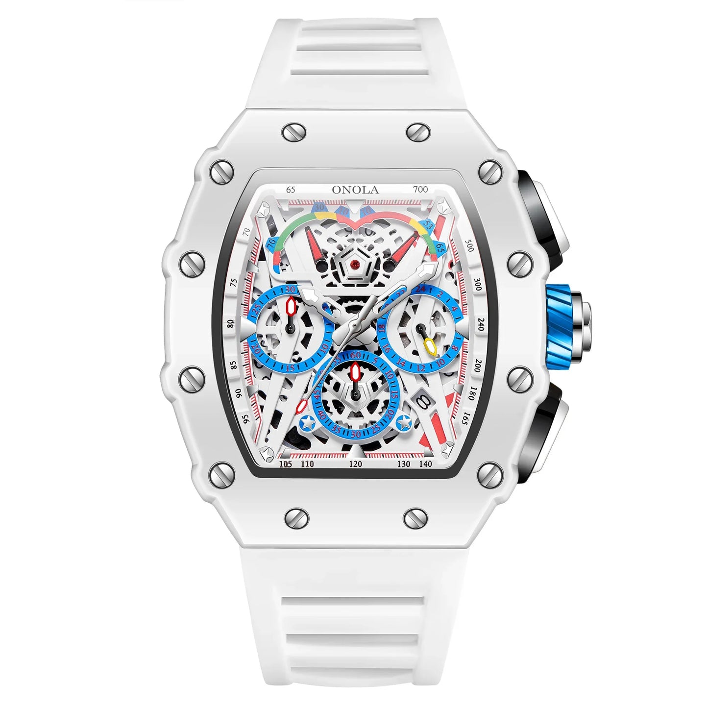 Orologio Da Uomo Di Lusso Onola Moda Casual Cinturino In Silicone Multifunzione Quarzo Impermeabile Bianco