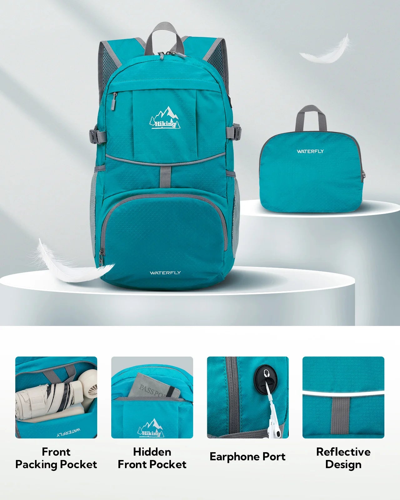 Waterfly Zaino da Trekking Pieghevole Impermeabile Ultraleggero 25 Litri Unisex per Donna e Uomo