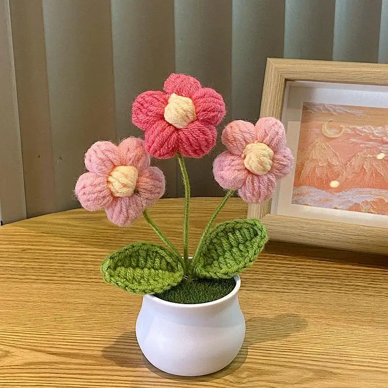 Fiore In Vaso Fai Da Te Rosa Mini Tessuti A Mano Per Scrivania Ufficio Decorazione Casa Filo Di Lana
