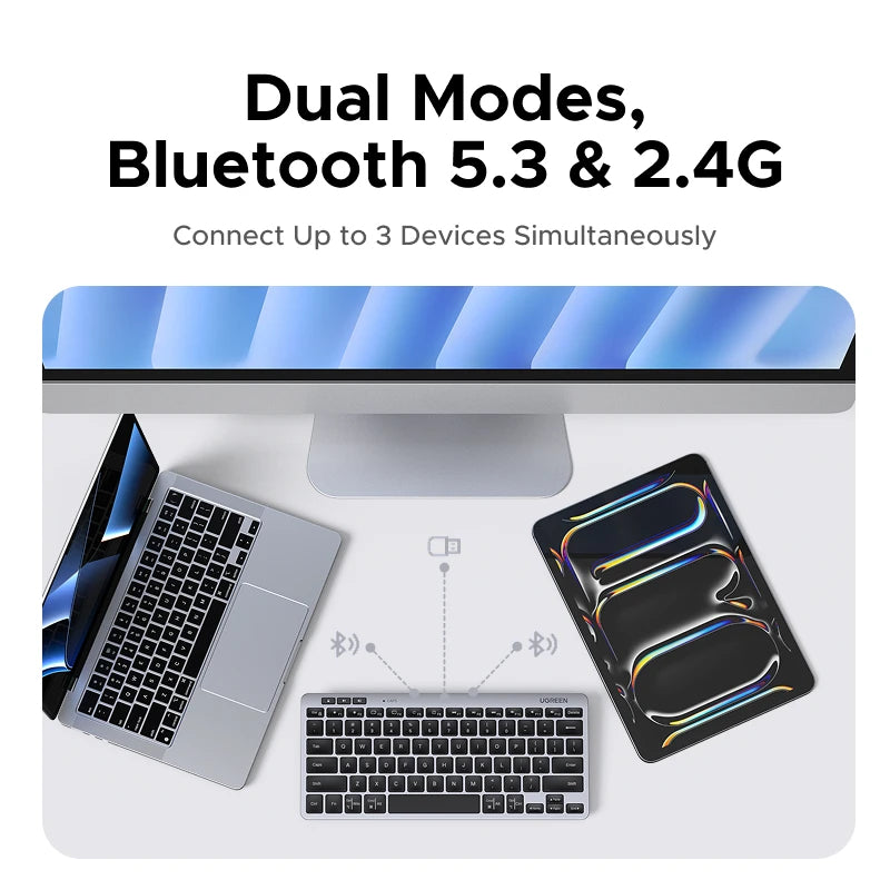 Tastiera Wireless Bluetooth 5.3 E 2.4G 78 Tasti UGREEN Compatibile MacBook iPad PC Tablet Russo EN