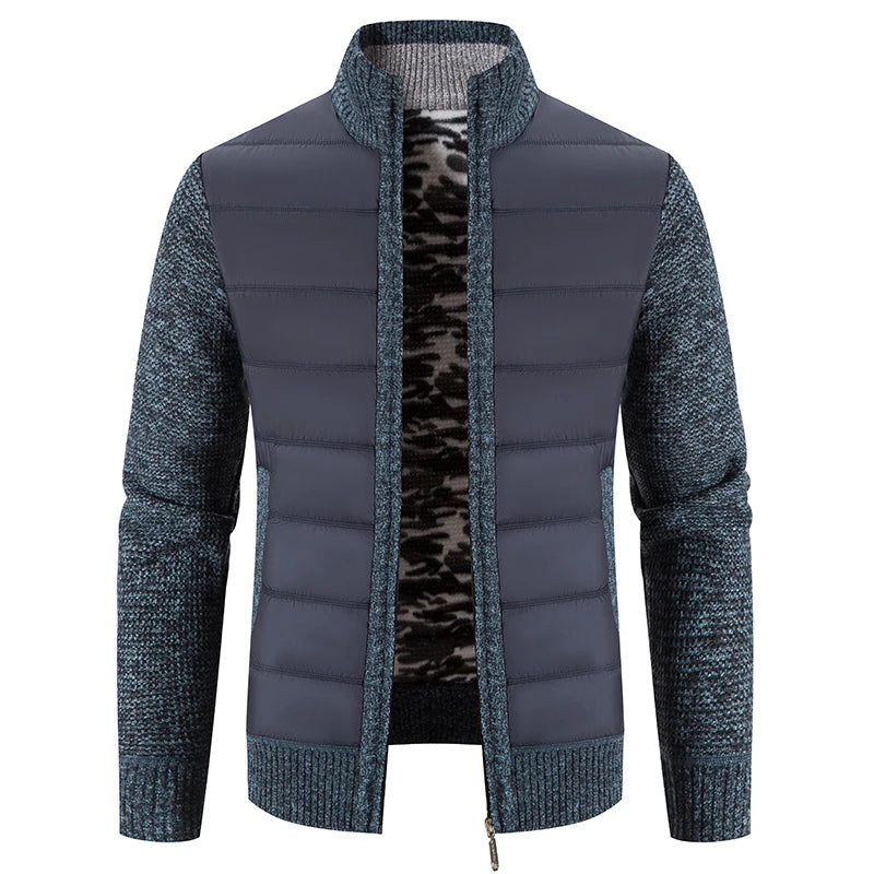 Giacca Uomo Invernale Spessa In Pile Con Zip Intera Antivento Collo A O In Maglia Calda