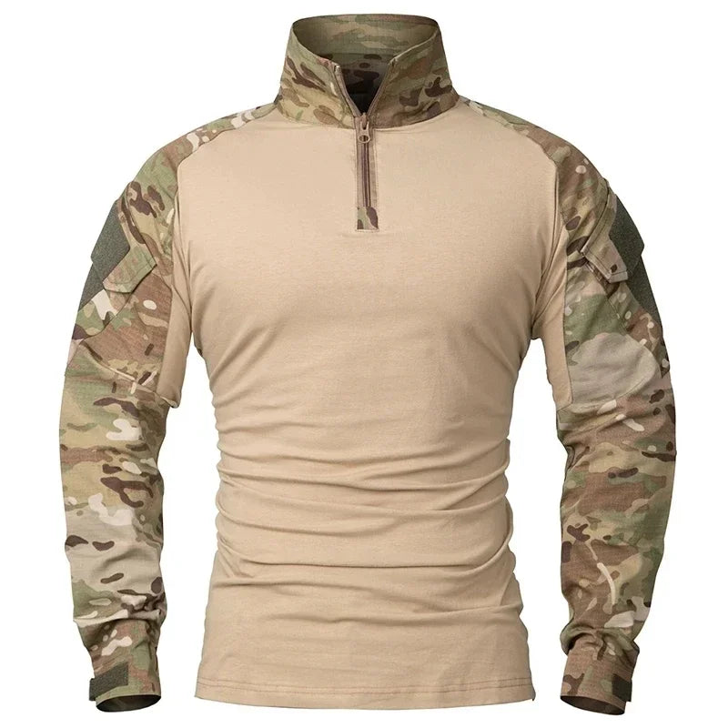 Camicie Tattiche Esterno A Maniche Lunghe Con Cerniera Quarter Zip Ripstop Cotone Resistente Camouflage Per Airsoft Uomo