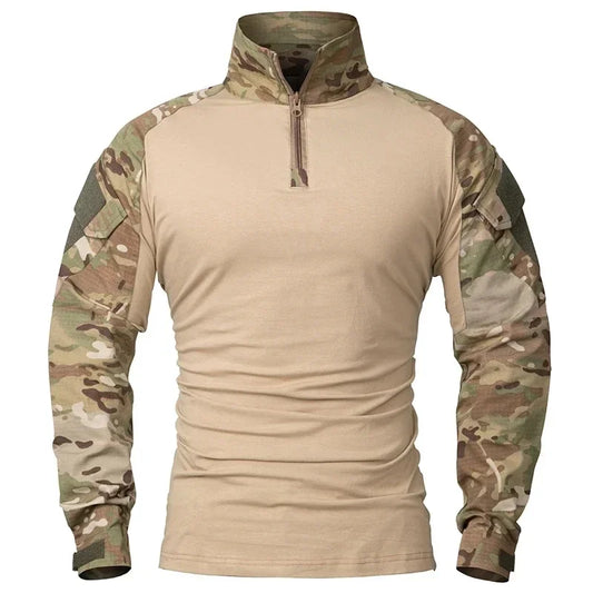 Camicie Tattiche Esterno A Maniche Lunghe Con Cerniera Quarter Zip Ripstop Cotone Resistente Camouflage Per Airsoft Uomo