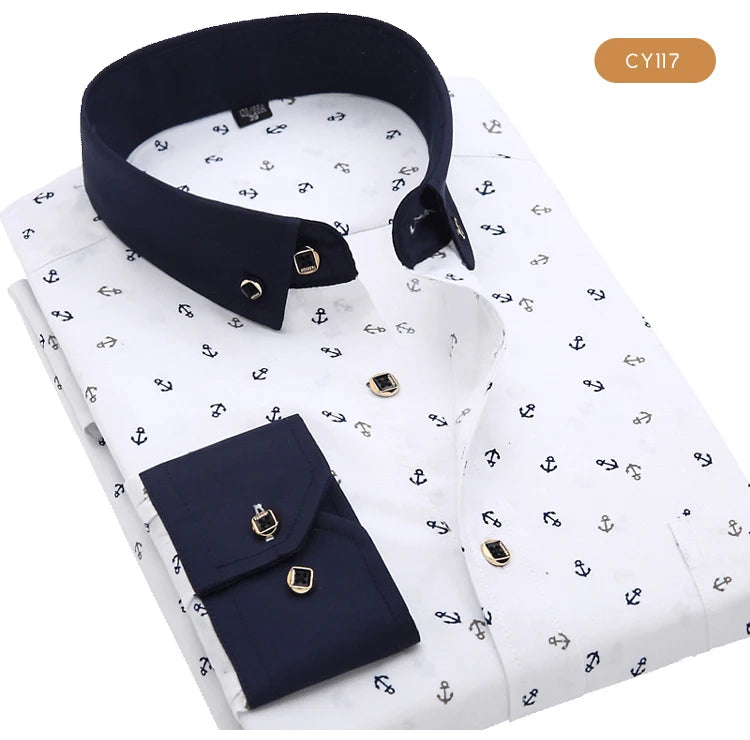 Camicia Da Uomo Maniche Lunghe Stampa Color Block Elasticizzata Con Bottoni Per Vacanze Estive In Spiaggia
