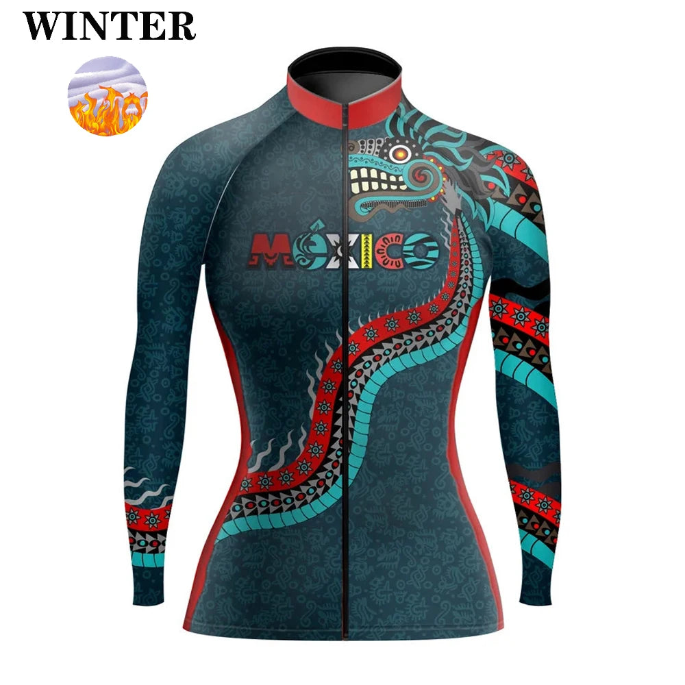 Maglia Ciclismo Da Donna A Maniche Lunghe Stile Messico Primavera Autunno Inverno Con Fodera In Pile Leggera E Calda