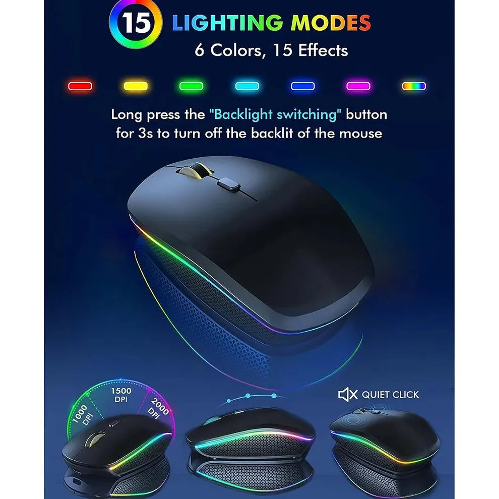 JOMAA Tastiera Wireless E Mouse 2.4G RGB Retroilluminato Ricaricabile Full Size Ergonomico Tipo C