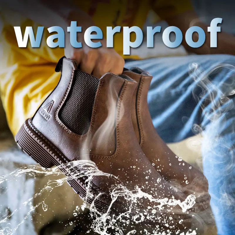 Scarpe Da Lavoro Antinfortunistiche Resistenti All Acqua Uomo Stivali In Pelle Con Testa In Acciaio Marrone