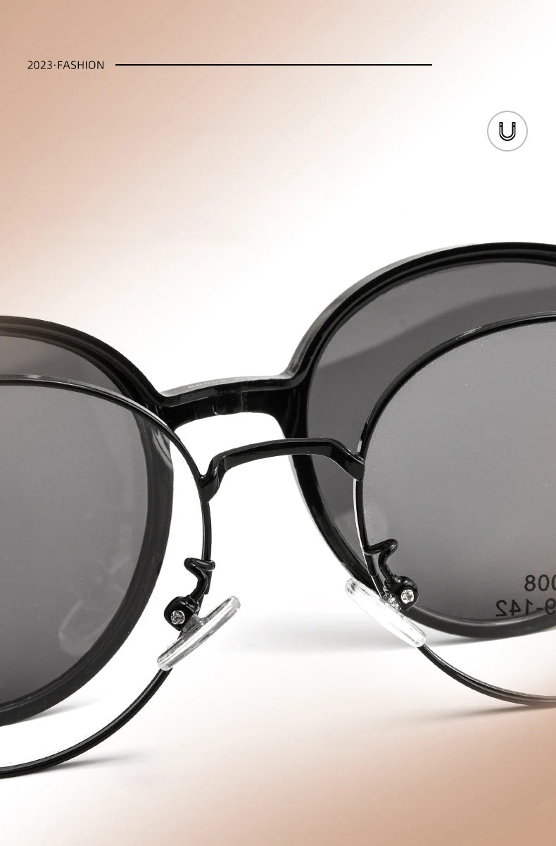 Occhiali Da Sole Polarizzati Da Donna Con Clip In Titanio Montatura Rotonda Femminile