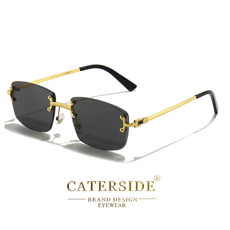 Occhiali Da Sole Rettangolari Caterside Punk In Metallo Lusso Senza Montatura Lenti Gradiente UV400 Uomo Donna Sport 2024
