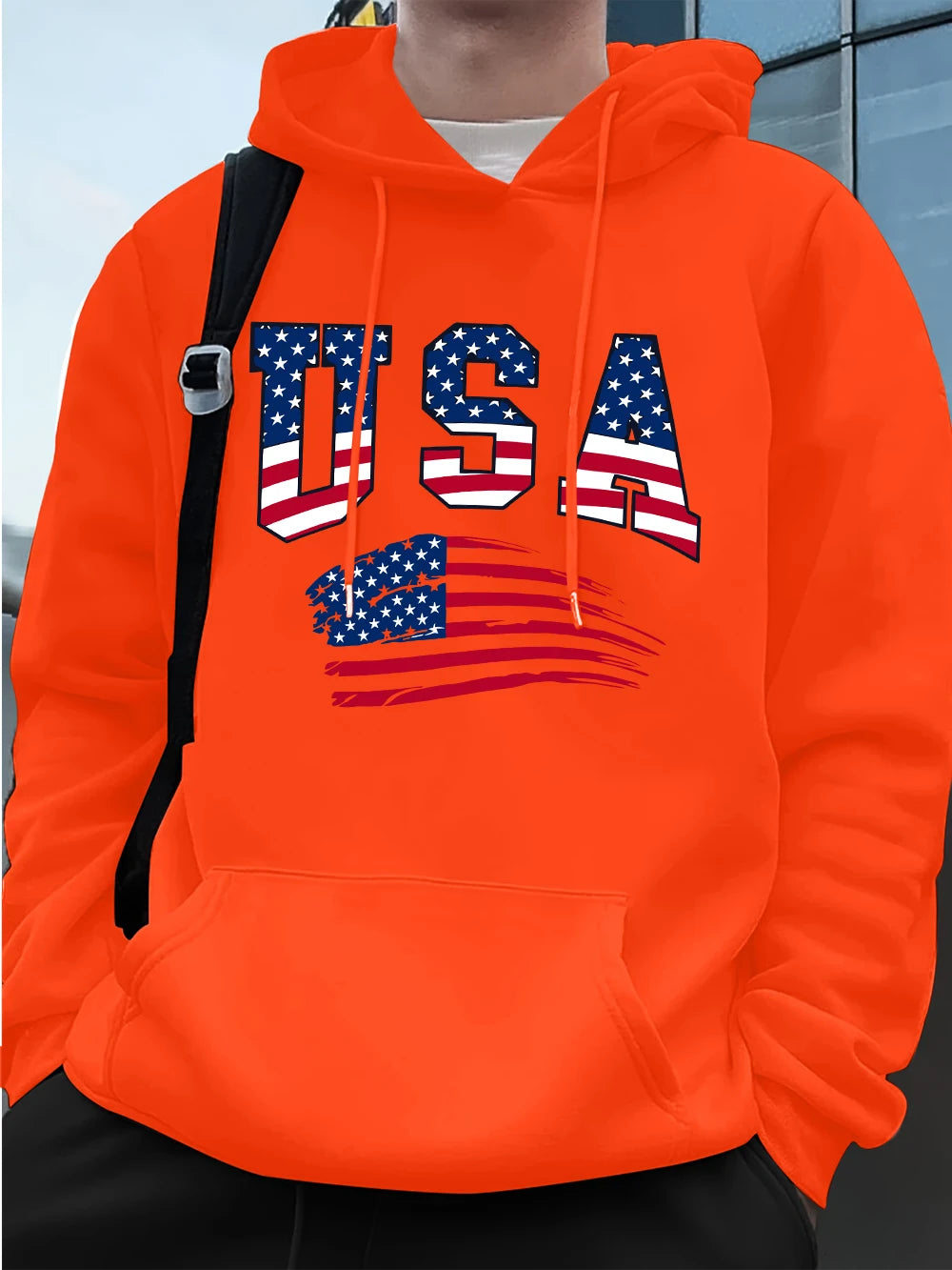 Felpa Con Cappuccio Da Uomo Con Stampa Bandiera USA In Pile Invernale Caldo Oversize Hip Hop Abbigliamento Sportivo