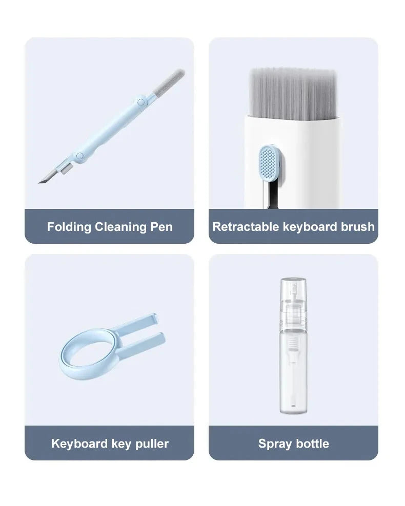 Kit 7 In 1 Spazzola Per Pulizia Tastiera Computer Auricolari Detergente Estrattore Copritasti