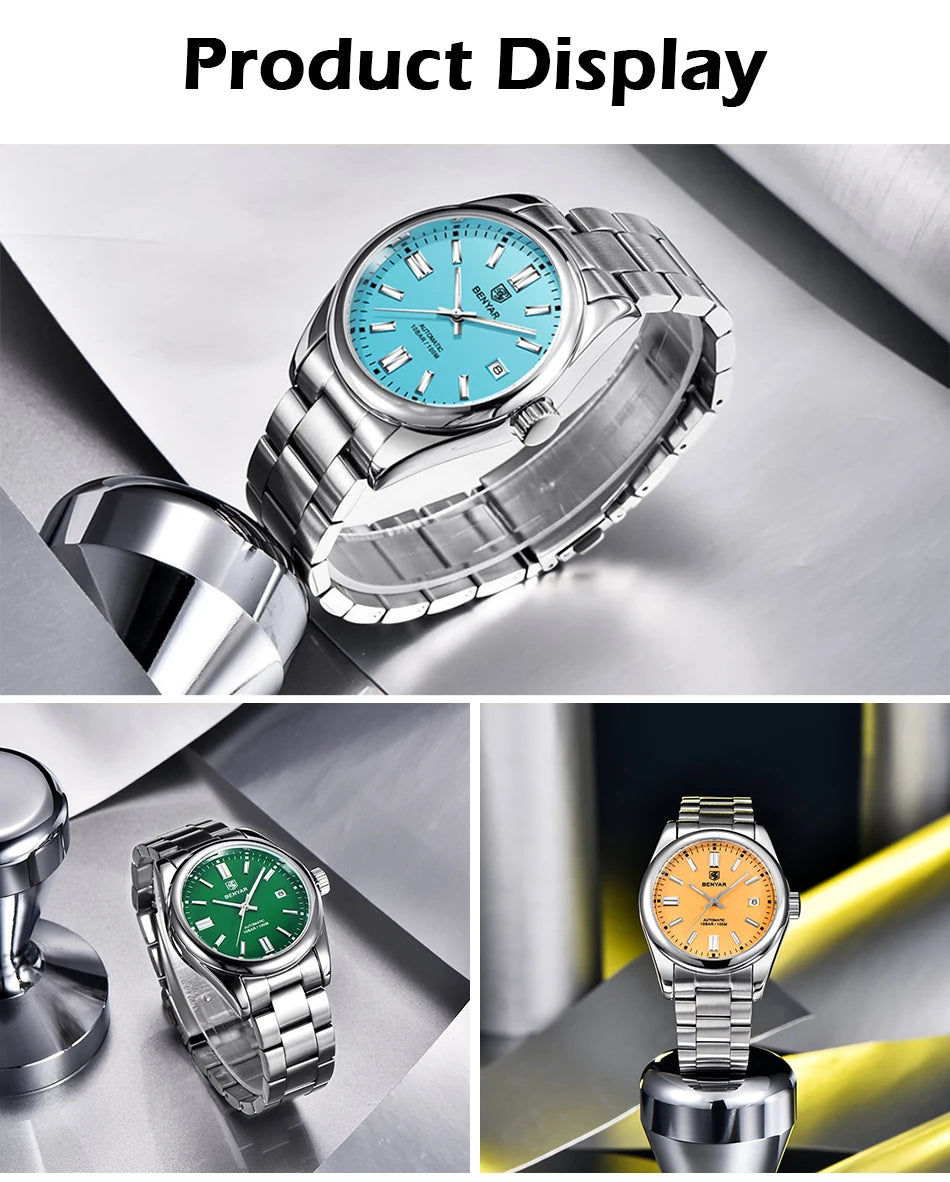 Orologio Automatico Meccanico Lusso da Uomo con Calendario Impermeabile 100m Acciaio Inossidabile Luminoso