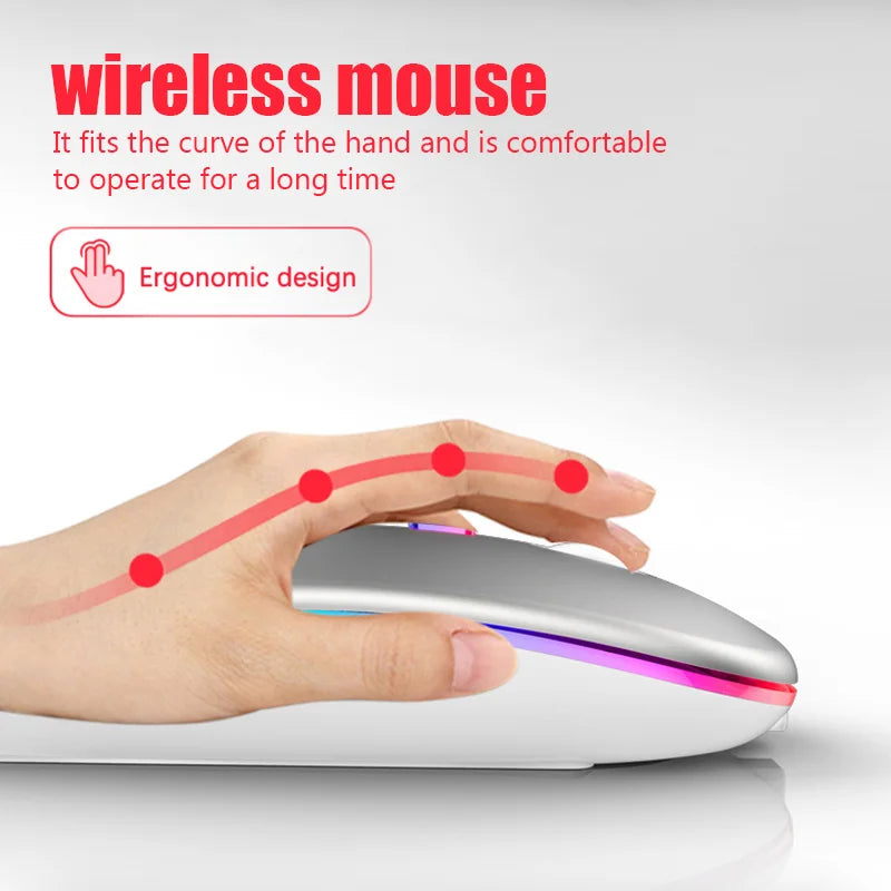 Mouse Wireless Bluetooth Ricaricabile USB RGB 1600 DPI 2,4 GHz Per PC Laptop Tablet MacBook Gaming