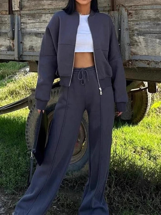 Completo Due Pezzi Da Donna Autunno Inverno Cardigan Sportivo A Maniche Lunghe Pantaloni Con Coulisse Street Style