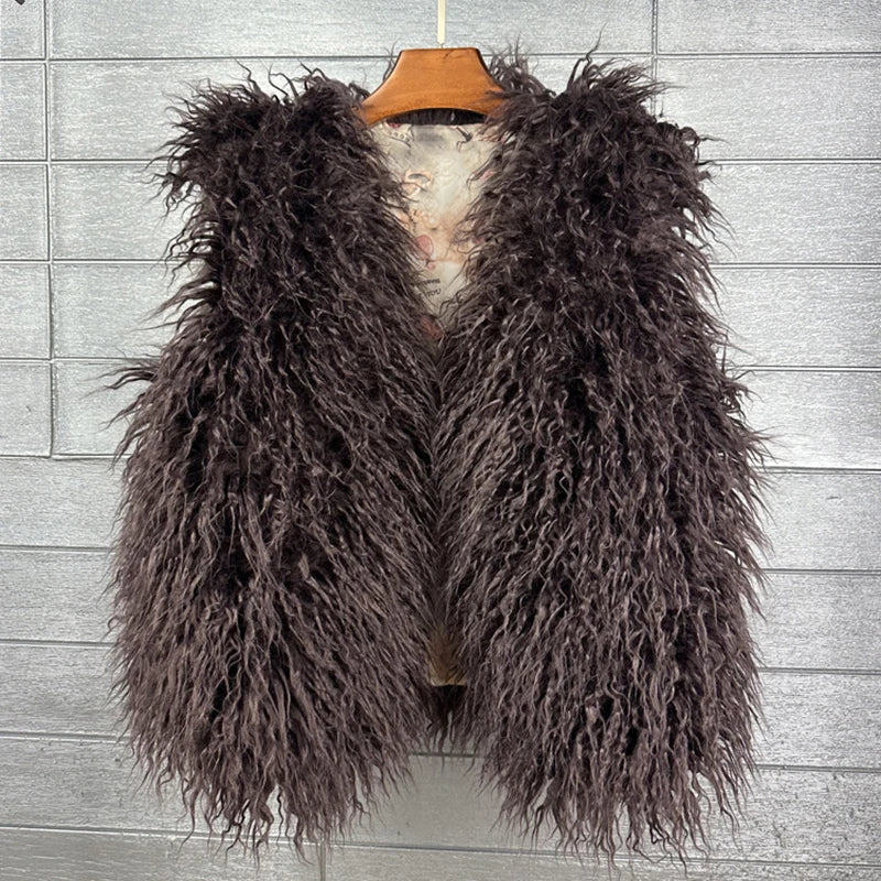Gilet Di Pelliccia Sintetica Da Donna Lana Imitazione Caldo Senza Maniche Autunno Inverno 2025 Stile Elegante