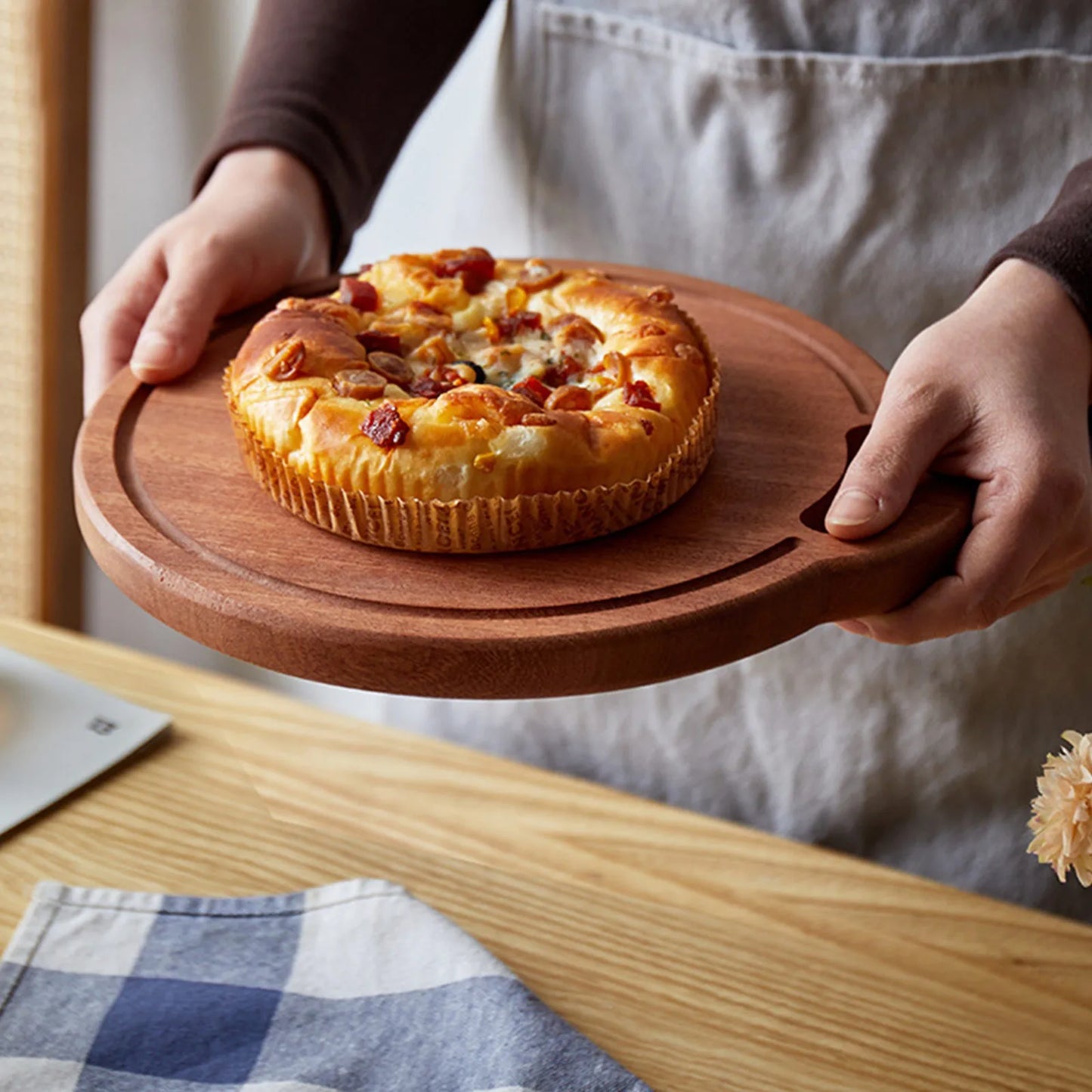 Tagliere In Legno Intagliato Rotondo Per Frutta E Bistecche Piatto Da Pranzo Per Bambini