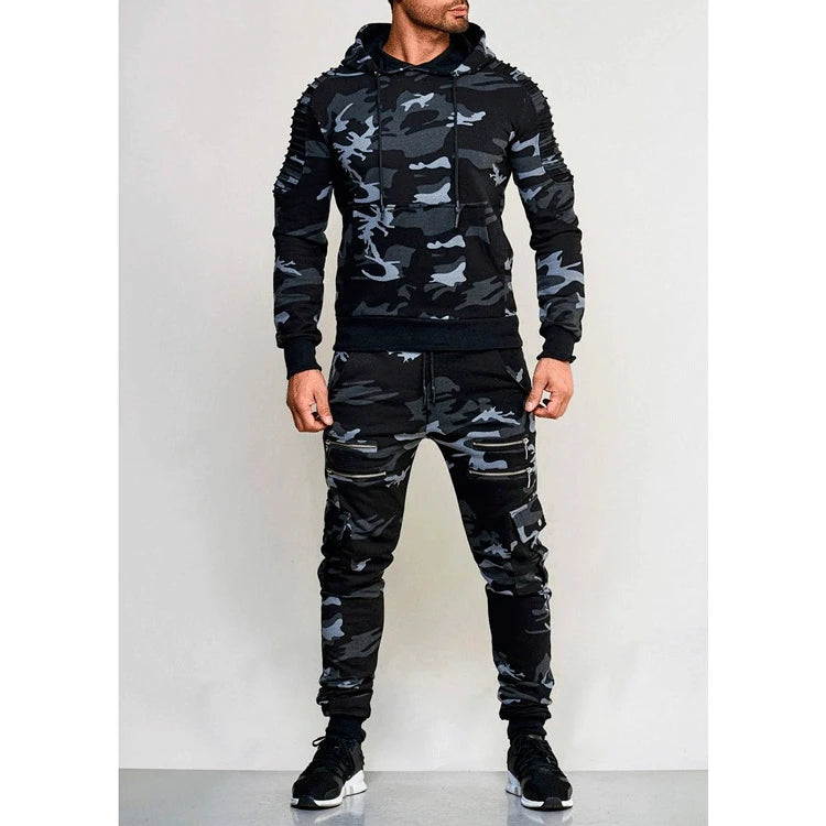 Set Abbigliamento Sportivo Da Uomo Due Pezzi Felpa Con Cappuccio Tattico Militare Pantaloni Traspirante Caldo Jogging