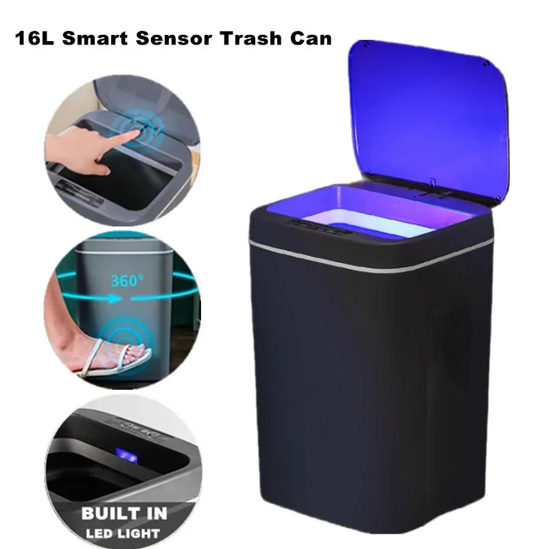 Bidone Spazzatura Elettrico 16 Litri Con Sensore Automatico Touchless Cucina Bagno Impermeabile Coperchio