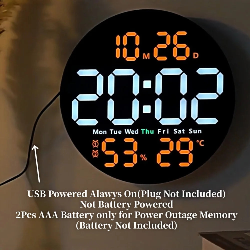 Orologio Da Parete Digitale DieciPollici Con Telecomando Temperatura Umidità Data Conto Alla Rovescia Sveglie Led Dimmer