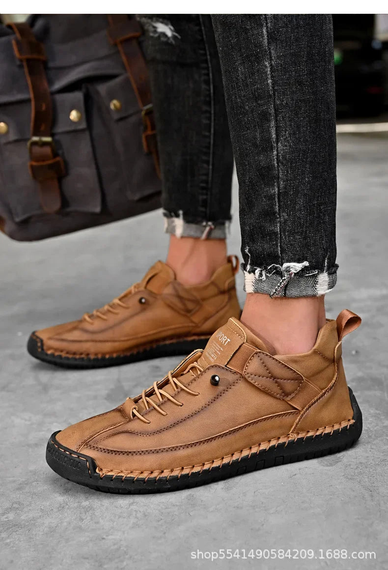 Scarpe Casual Da Uomo In Pelle Cucita A Mano Antiscivolo Con Fondo Grande E Fibbia Centrale
