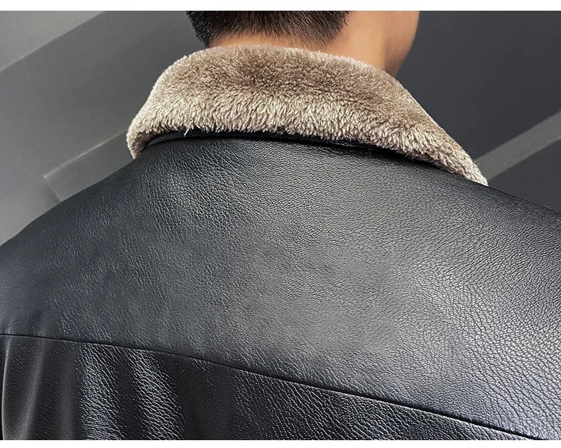 Giacca In Pelle Ispessita Da Uomo Invernale Con Cerniera E Bavero Design Taglie Forti Bomber