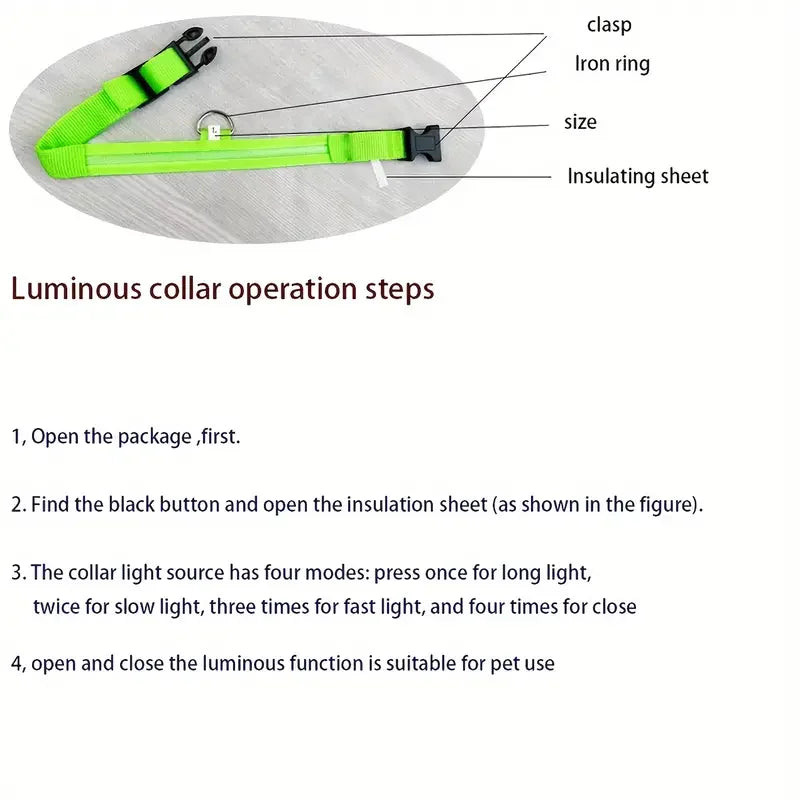 Guinzaglio per Cani in Nylon Led Sicurezza Notturna Lampeggiante Illumina al Buio Collare Fluorescente Luminoso