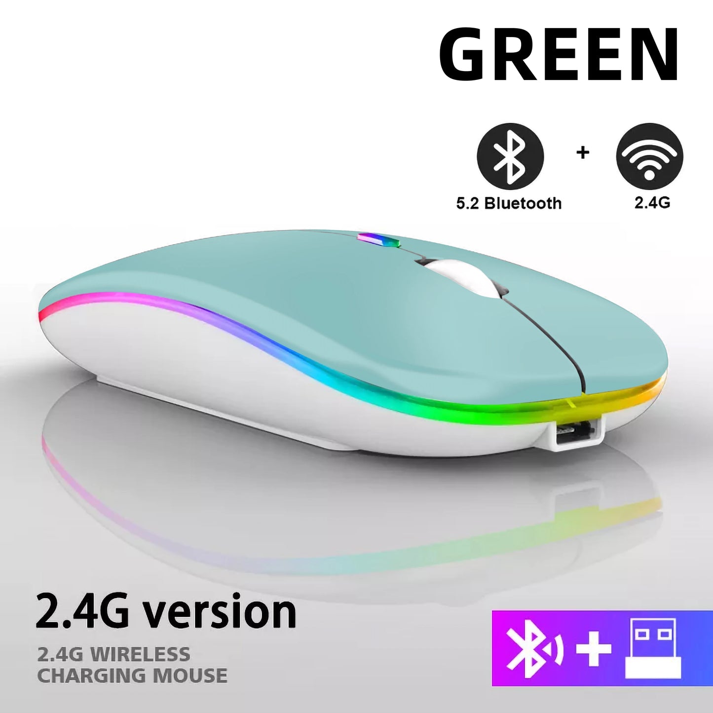 Mouse Wireless Bluetooth Ricaricabile USB RGB 1600 DPI 2,4 GHz Per PC Laptop Tablet MacBook Gaming