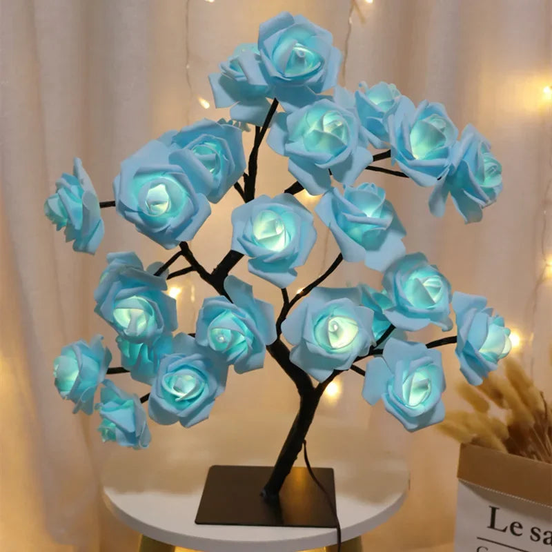 Lampada Da Tavolo A LED Albero Di Fiori Di Rosa Con Luci Notturne USB Decorazione Domestica Per Letto Nozze Natale