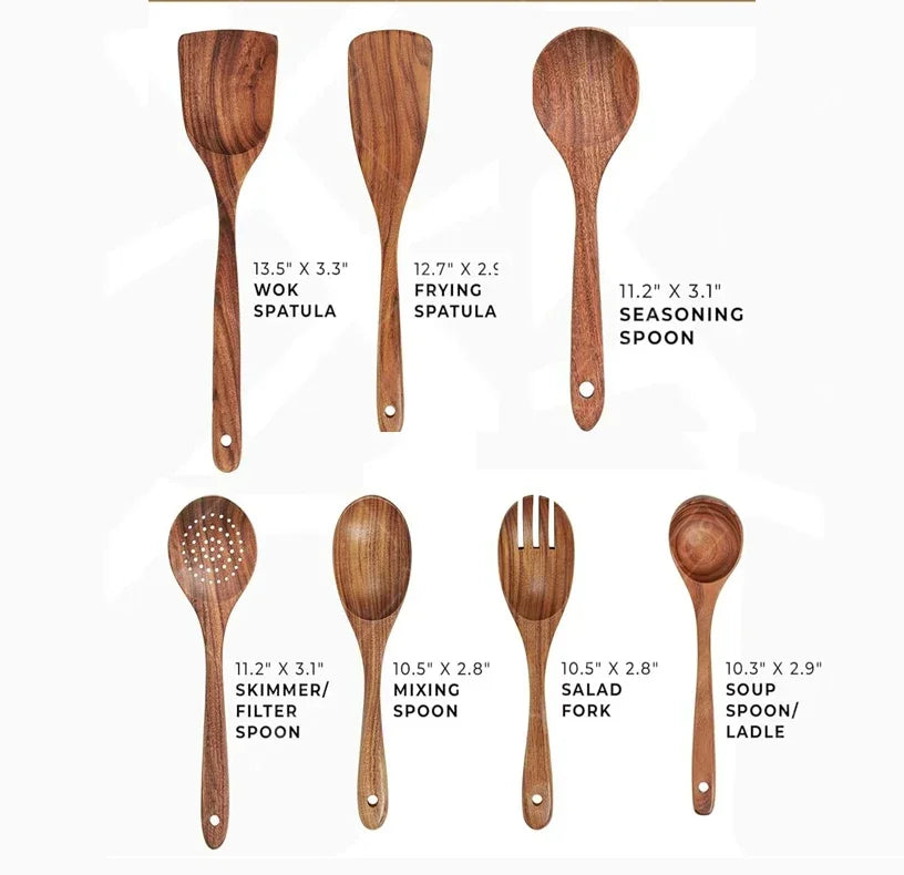 Wxcoo Cucchiai Da Cucina In Legno Di Teak Naturale Set Spatole E Paletta In Legno Antiaderente Utensili Da Cucina