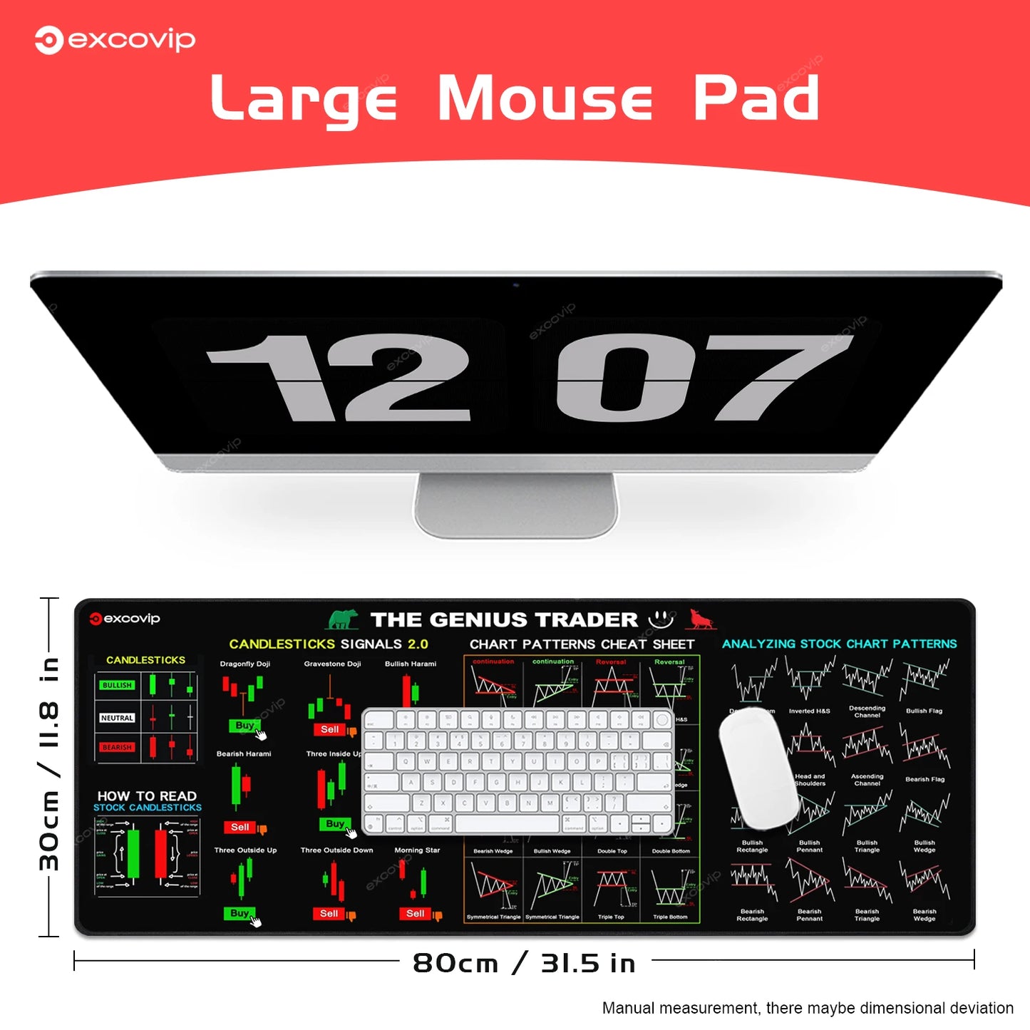 EXCO Tappetino Da Scrivania Per Trader Mouse Pad Grande Grafico Modello Candeliere Con Bordo Cucito E Base In Gomma