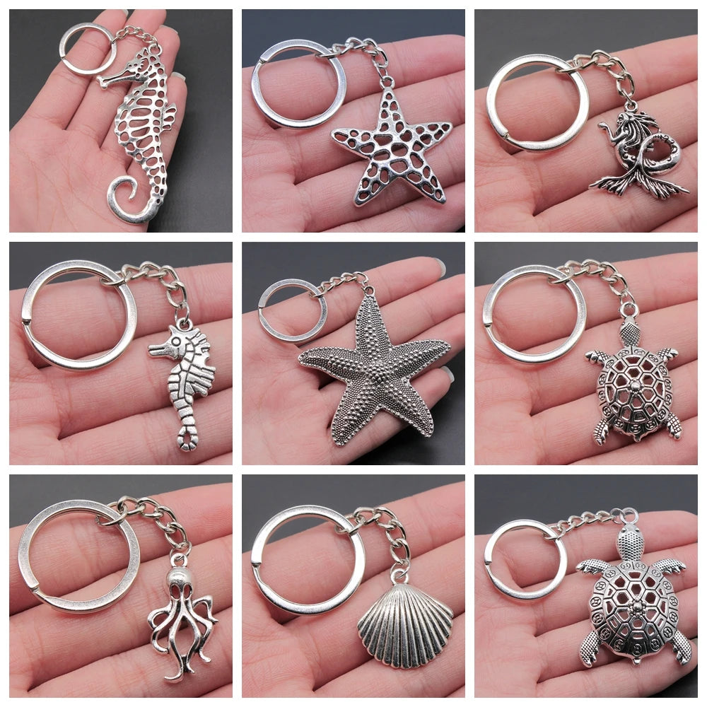 Portachiavi Tema Animali Marino Conchiglia Tartaruga Marina Cavalluccio Marino Polpo Calamari Stella Marina Sirena Regalo