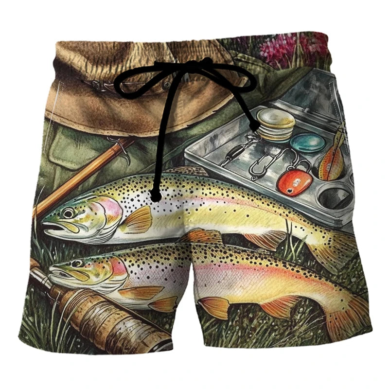 Pantaloncini Da Spiaggia Con Grafica Pesce Alla Moda Stampa 3D Per Pesca Casual Traspiranti Ad Asciugatura Rapida Uomo