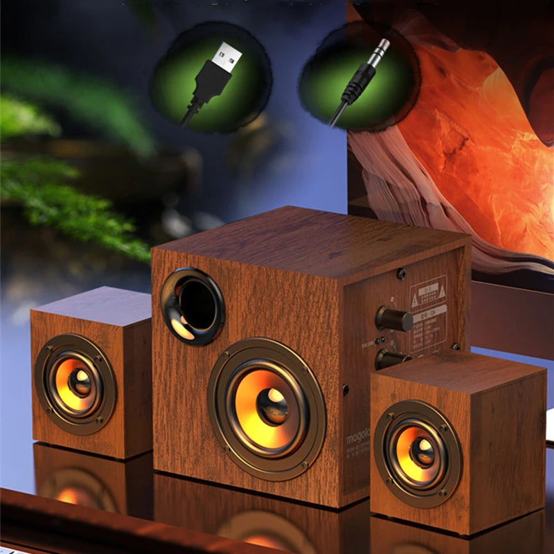 Altoparlante Bluetooth 2.1 Da Tavolo In Legno Con Subwoofer Per PC Notebook Ufficio Casa Suono Pieno